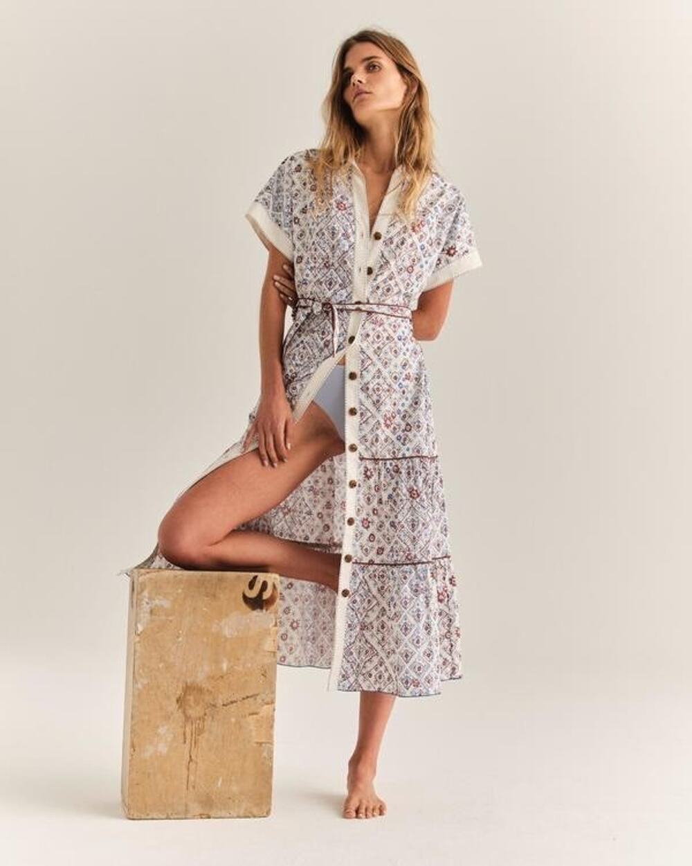 Cartolina Nantucket Adrianna Via Di Mezzo Dress Size S M $328 Button Midi